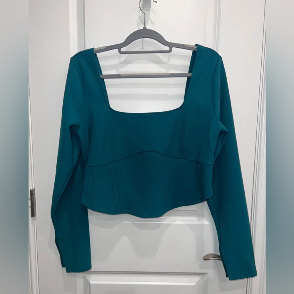 Abercrombie & Fitch Blue Long Sleeve Fitted Crop Blouse